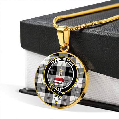 Erskine Black & White Tartan Crest Circle Necklace