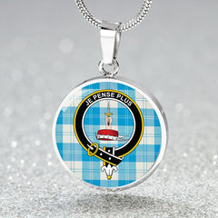 Erskine Blue Tartan Crest Circle Necklace