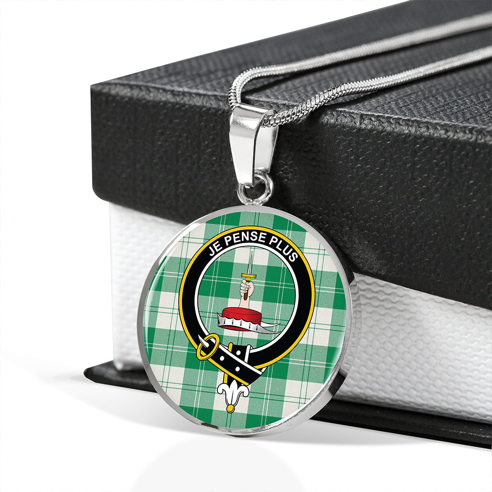 Erskine Green Tartan Crest Circle Necklace