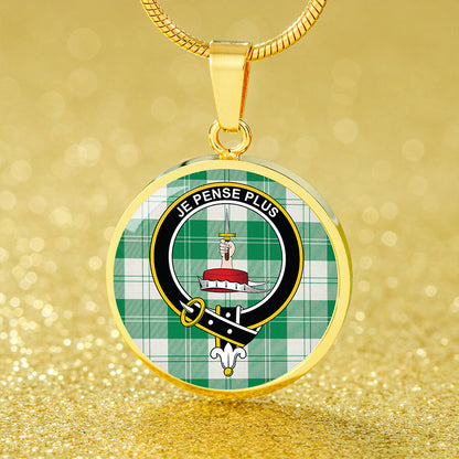 Erskine Green Tartan Crest Circle Necklace