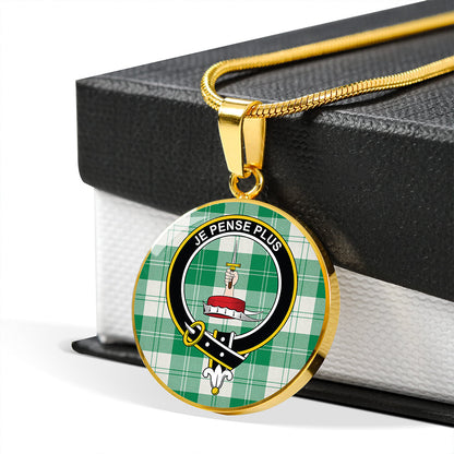 Erskine Green Tartan Crest Circle Necklace