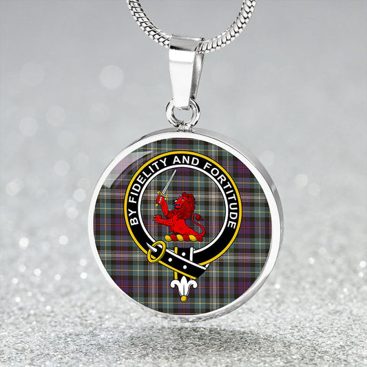 Farquharson Dress Weathered Tartan Crest Circle Necklace