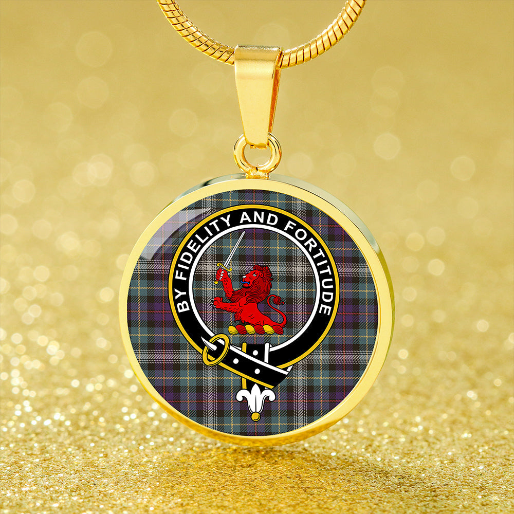 Farquharson Dress Weathered Tartan Crest Circle Necklace