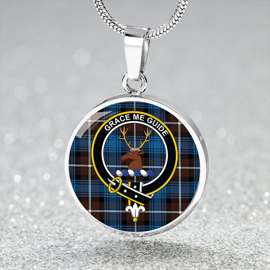 Forbes Brown Modern Tartan Crest Circle Necklace