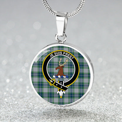 Fraser Arisaid Green Tartan Crest Circle Necklace