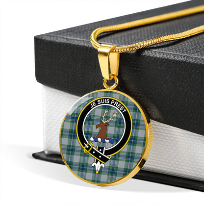 Fraser Arisaid Green Tartan Crest Circle Necklace