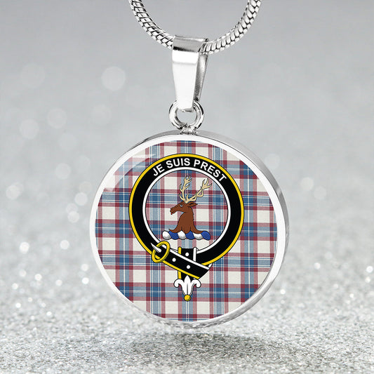 Fraser Arisaid Wine/Blue Ancient Tartan Crest Circle Necklace