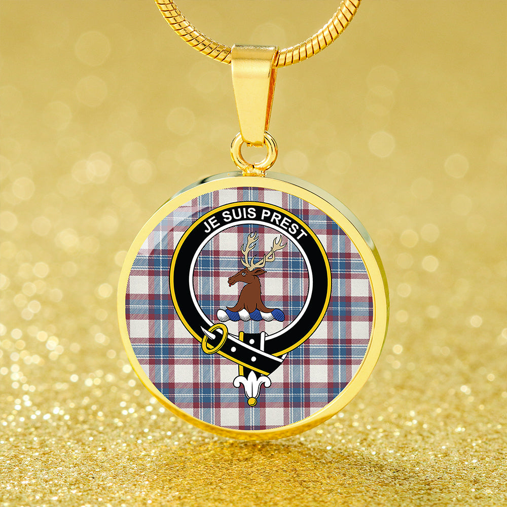 Fraser Arisaid Wine/Blue Ancient Tartan Crest Circle Necklace