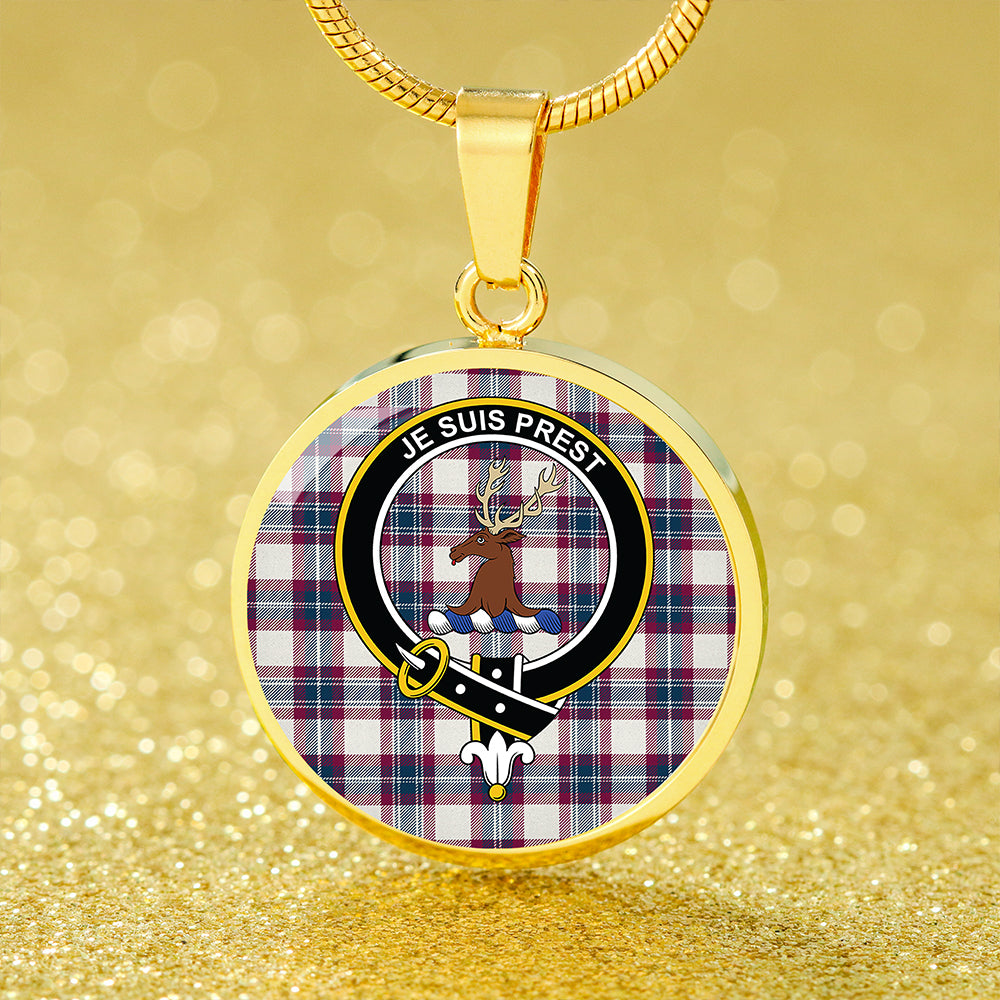 Fraser Arisaid Wine/Blue Modern Tartan Crest Circle Necklace