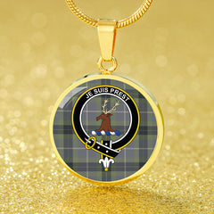 Fraser Green Weathered Tartan Crest Circle Necklace