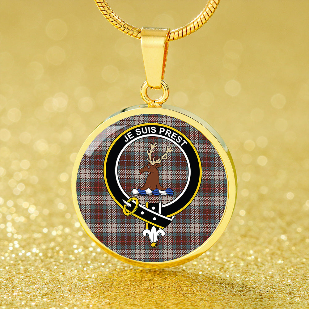 Fraser Hunting Dress Weathered Tartan Crest Circle Necklace