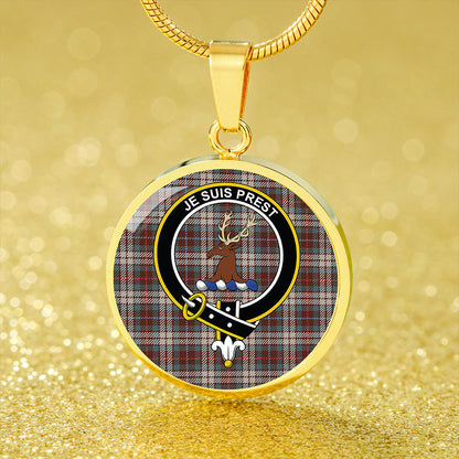 Fraser Hunting Dress Weathered Tartan Crest Circle Necklace