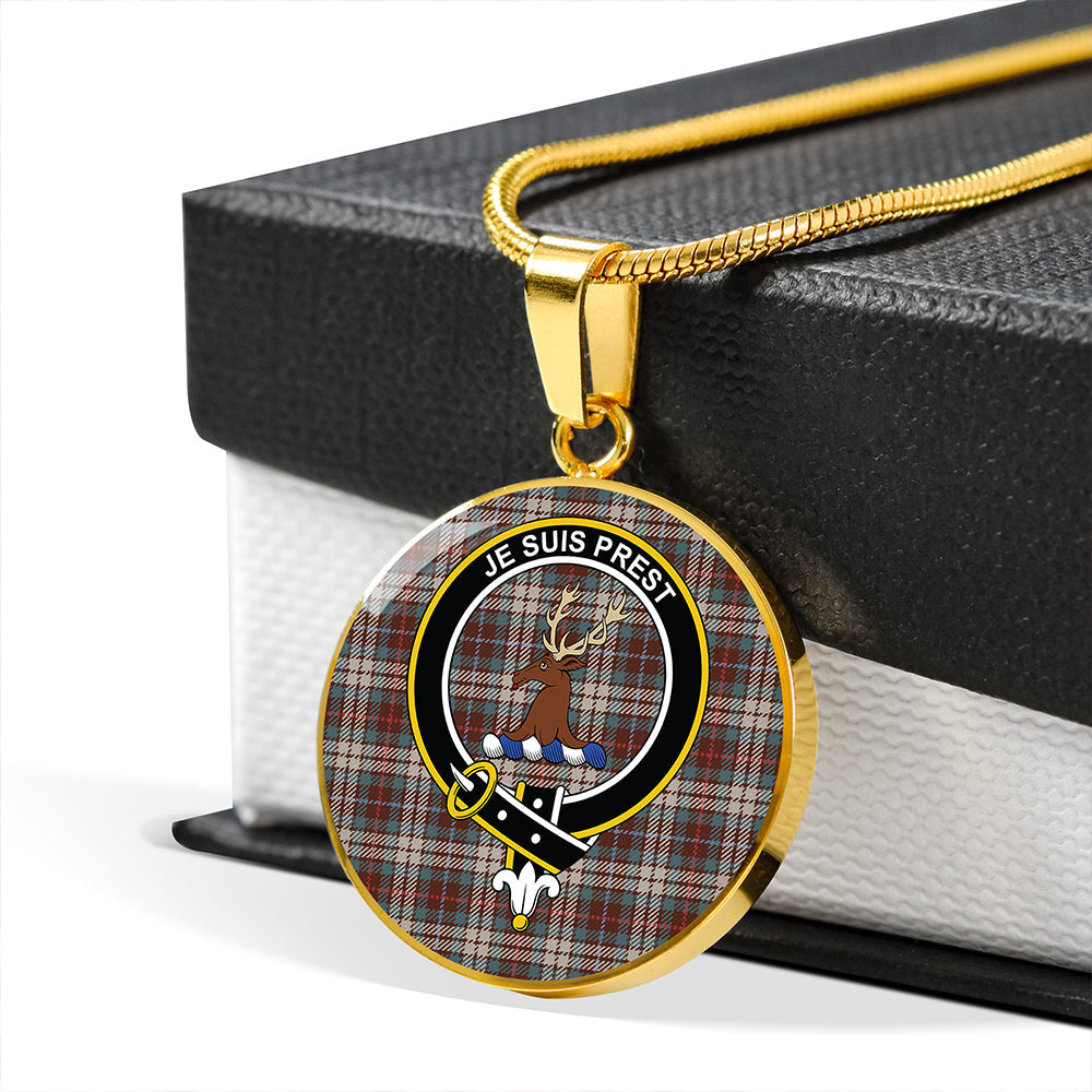 Fraser Hunting Dress Weathered Tartan Crest Circle Necklace