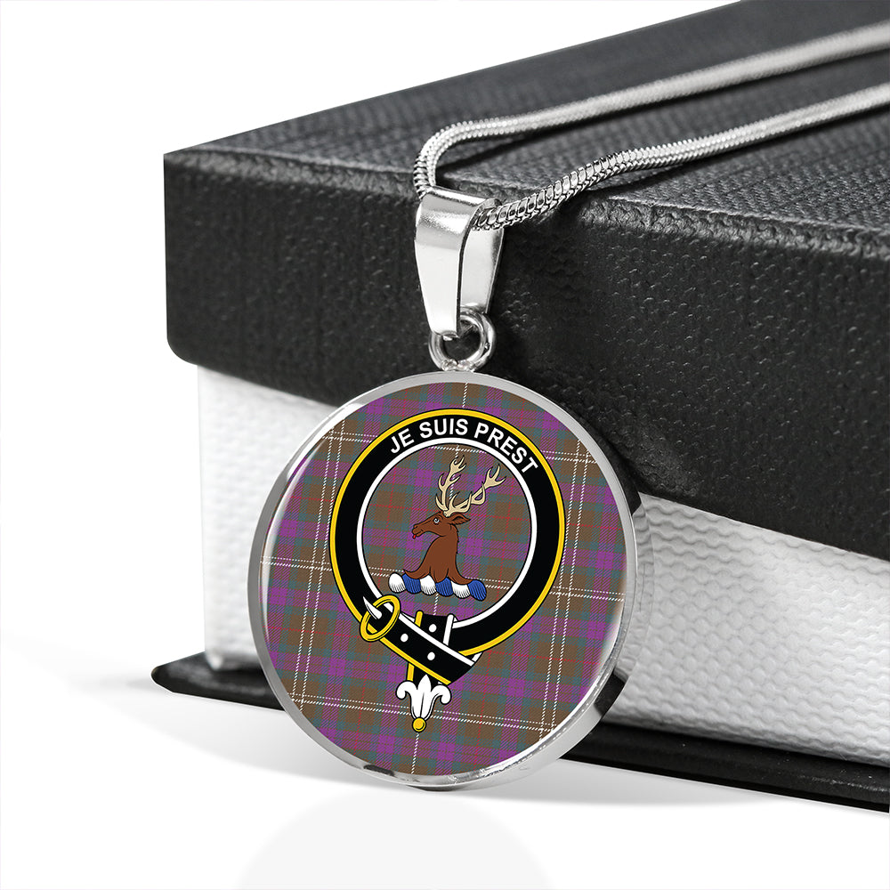 Fraser Hunting Weathered Tartan Crest Circle Necklace