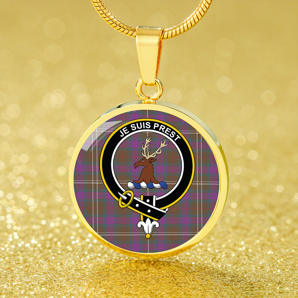 Fraser Hunting Weathered Tartan Crest Circle Necklace