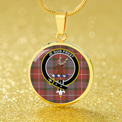 Fraser Red Ancient Tartan Crest Circle Necklace