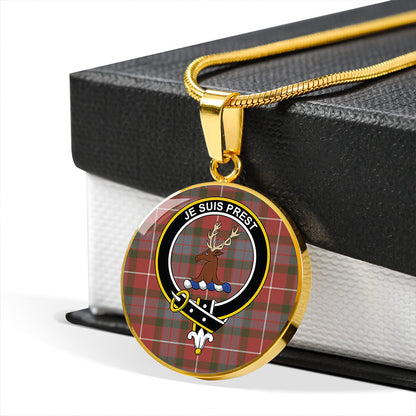 Fraser Red Ancient Tartan Crest Circle Necklace