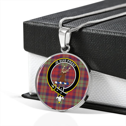 Fraser of Altyre Reconst Weathered Tartan Crest Circle Necklace