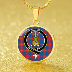 Galloway Red Tartan Crest Circle Necklace