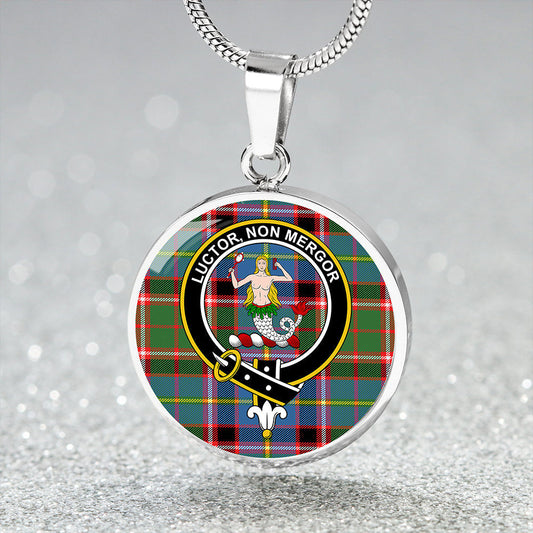 Glass Tartan Crest Circle Necklace