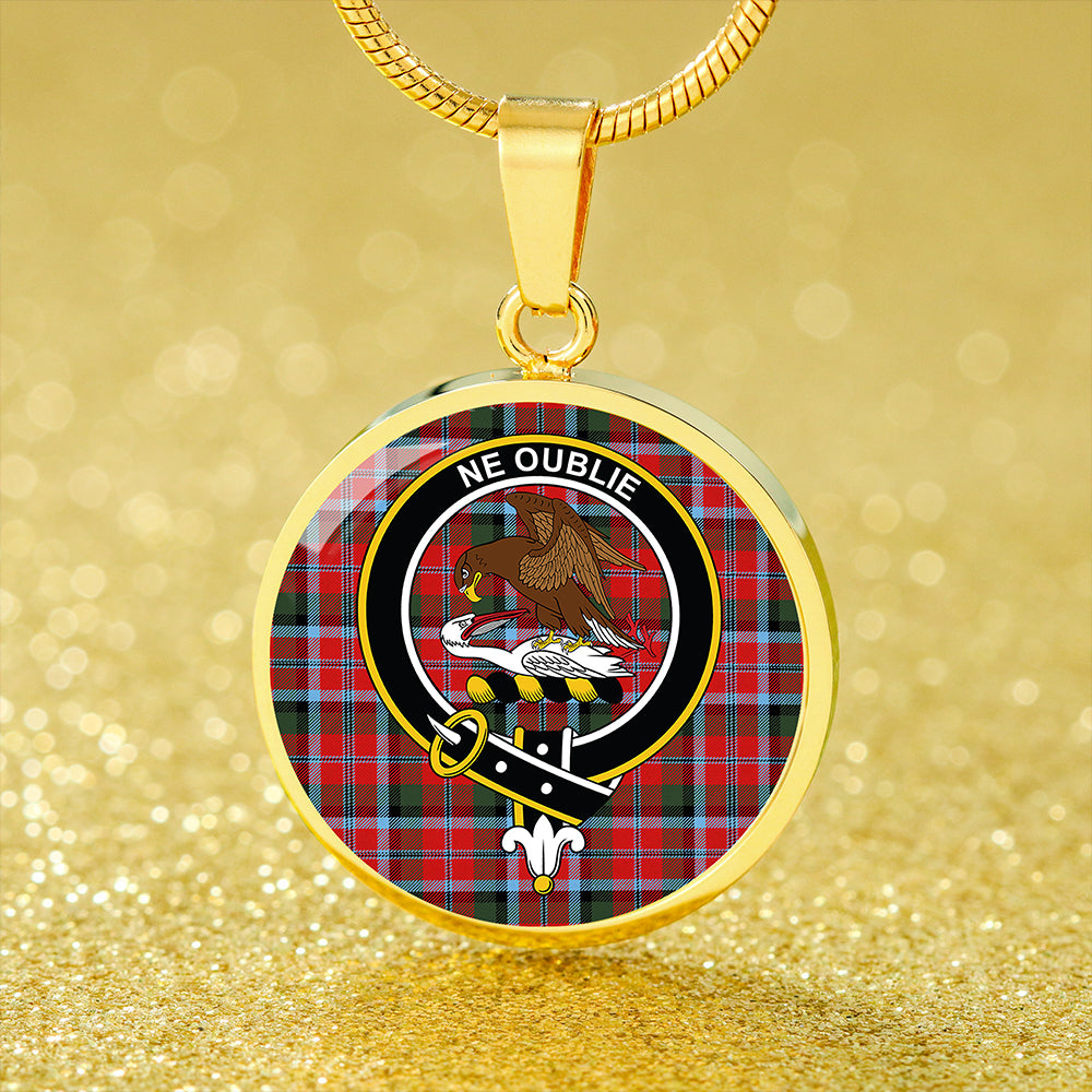 Graham Red Modern Tartan Crest Circle Necklace