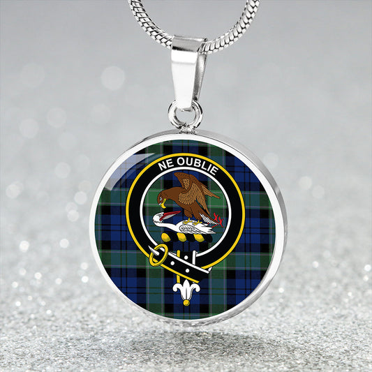 Graham of Menteith Plaid Modern Tartan Crest Circle Necklace