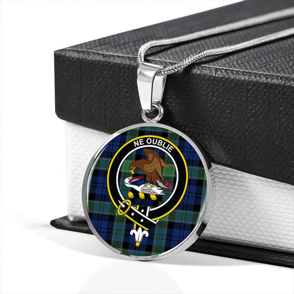 Graham of Menteith Plaid Modern Tartan Crest Circle Necklace