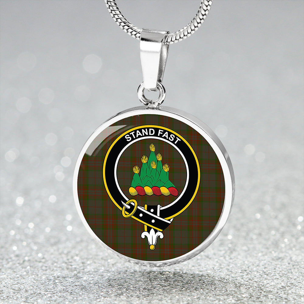 Gray Tartan Crest Circle Necklace
