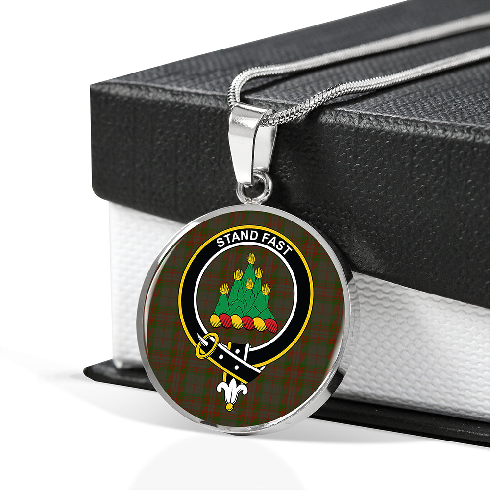 Gray Tartan Crest Circle Necklace