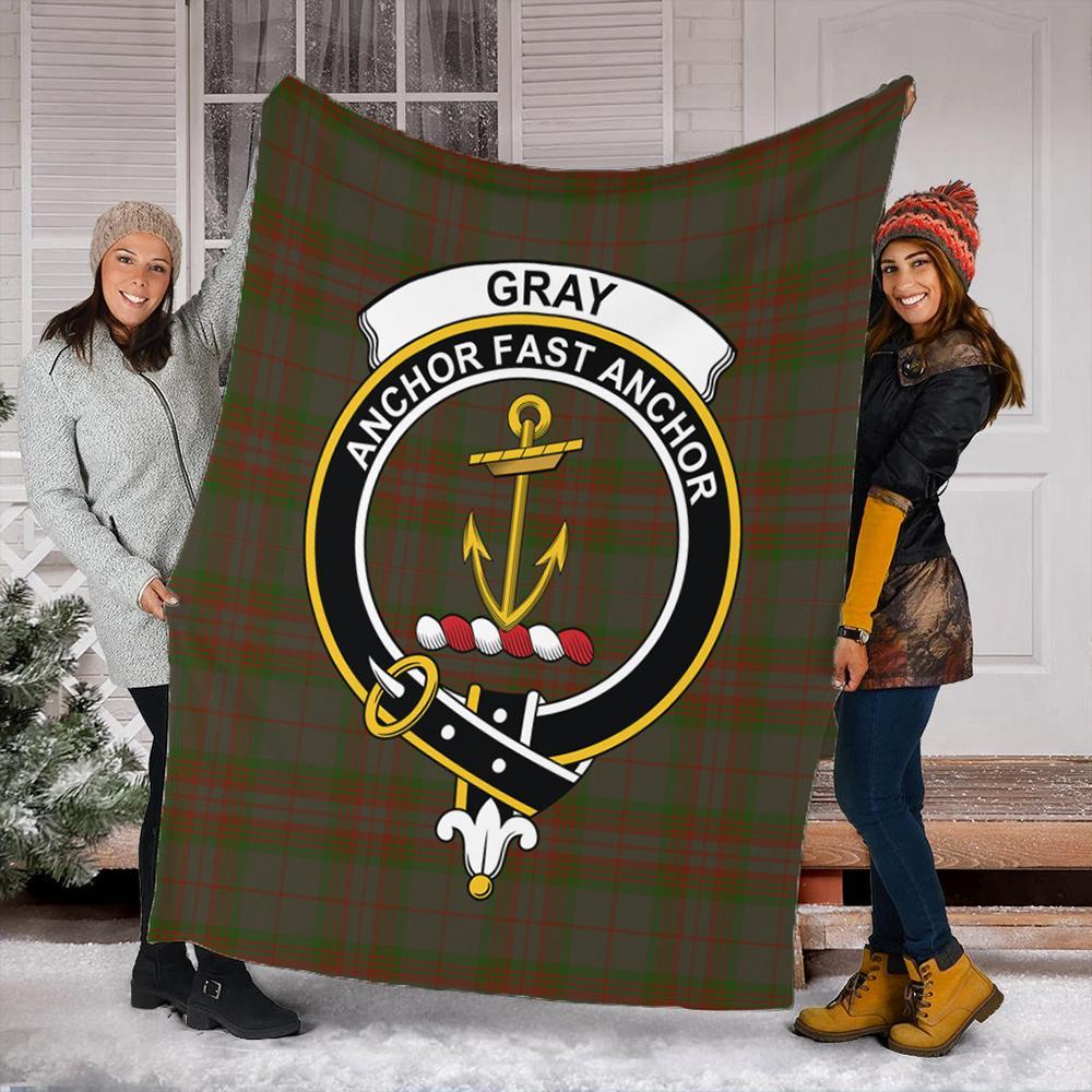 Gray Hunting Tartan Crest Premium Blanket