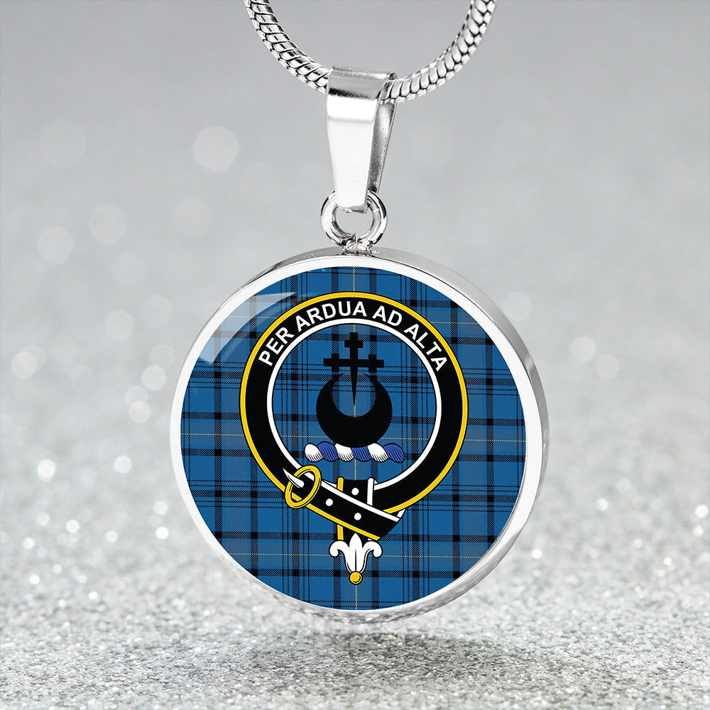 Hannay Blue (Haney Blue) Ancient Tartan Crest Circle Necklace