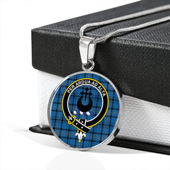 Hannay Blue (Haney Blue) Ancient Tartan Crest Circle Necklace