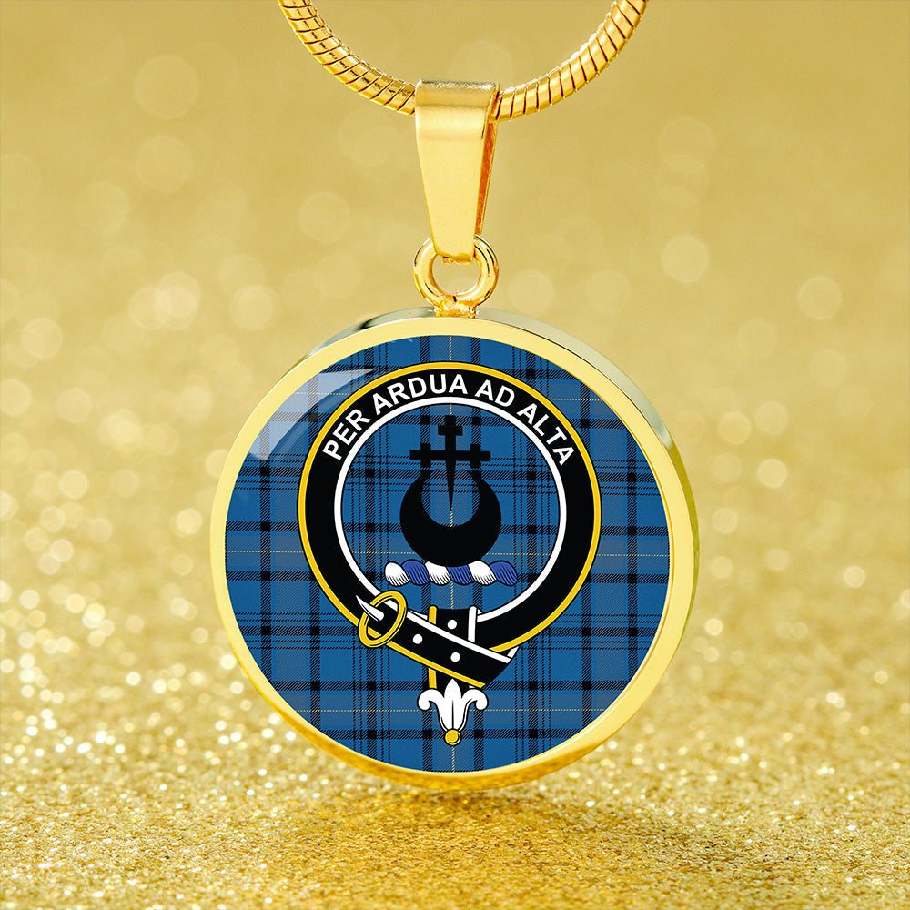 Hannay Blue (Haney Blue) Ancient Tartan Crest Circle Necklace