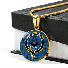 Hannay Blue (Haney Blue) Ancient Tartan Crest Circle Necklace