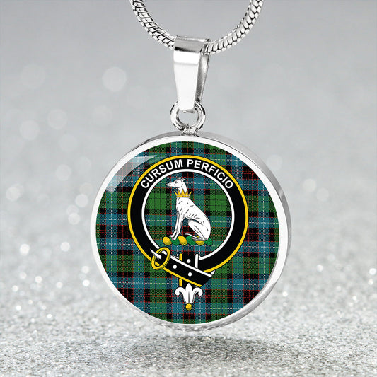 Hunter of Peebleshire Ancient Tartan Crest Circle Necklace