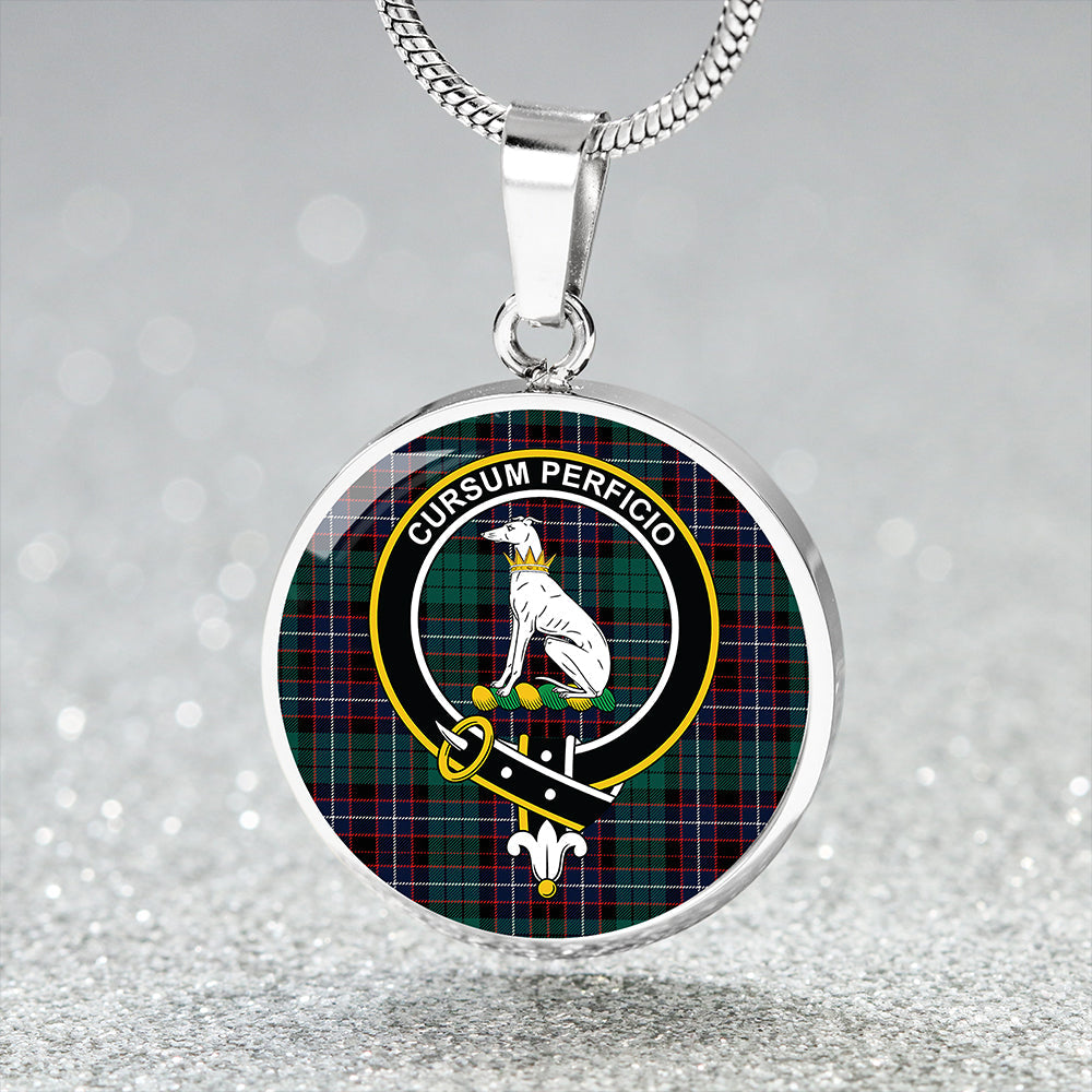 Hunter of Peebleshire Modern Tartan Crest Circle Necklace