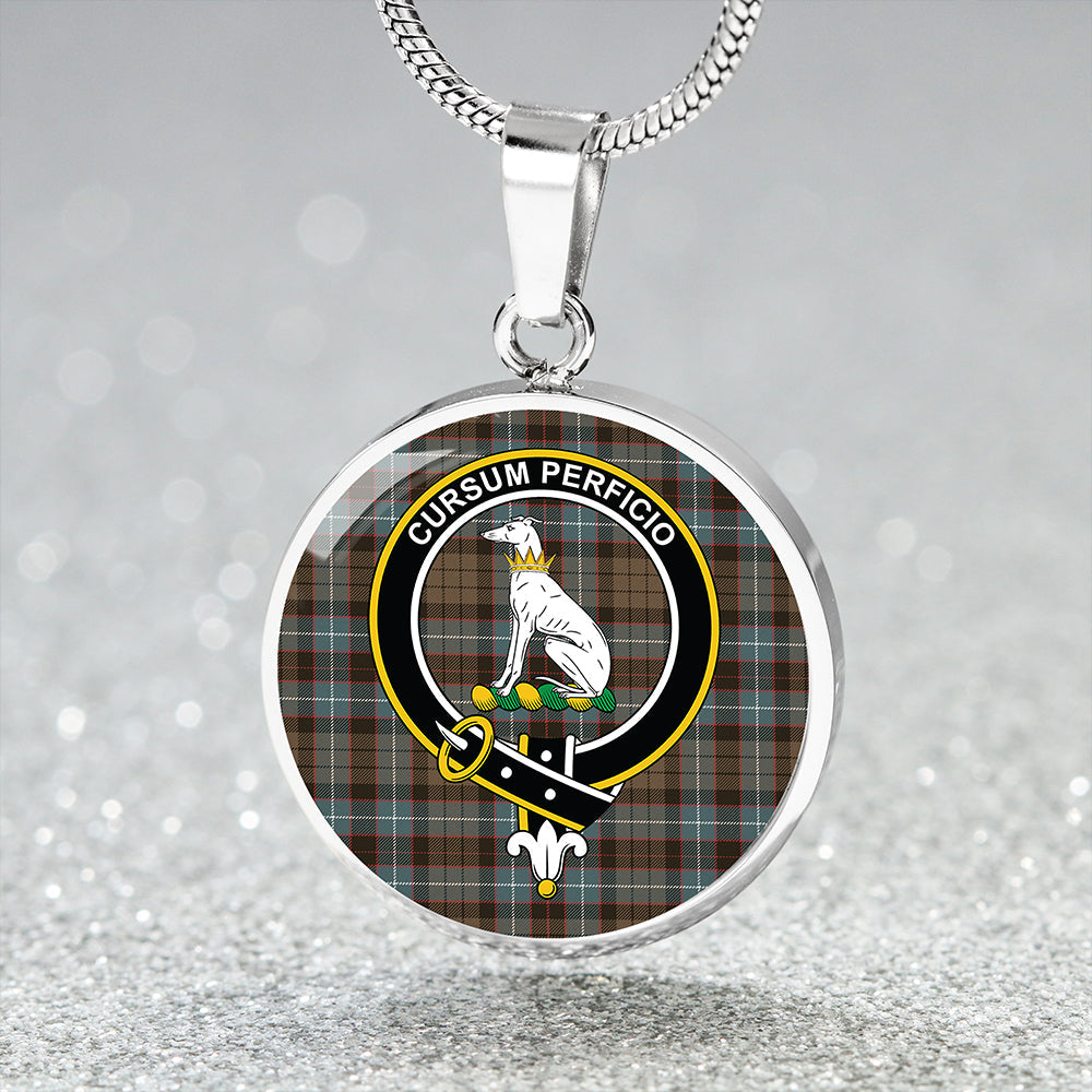 Hunter of Peebleshire Weathered Tartan Crest Circle Necklace