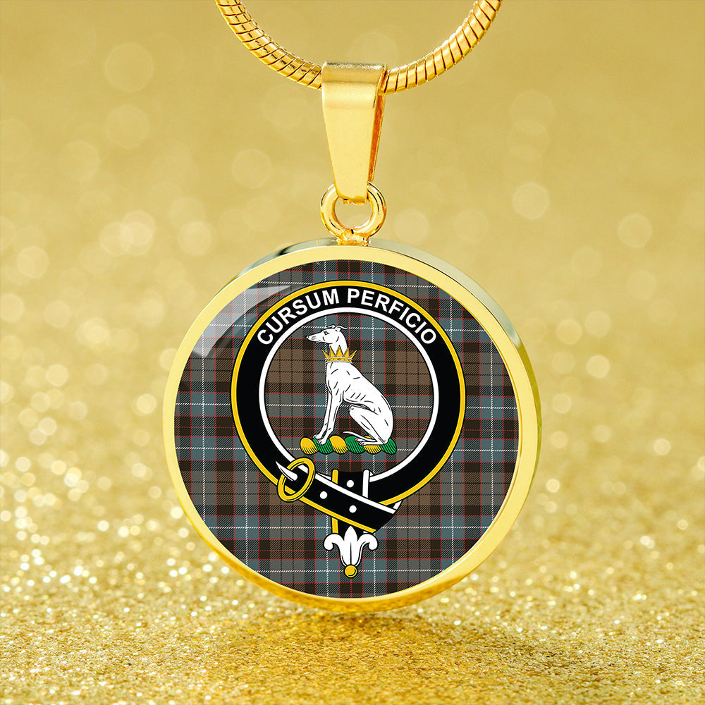 Hunter of Peebleshire Weathered Tartan Crest Circle Necklace