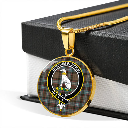 Hunter of Peebleshire Weathered Tartan Crest Circle Necklace