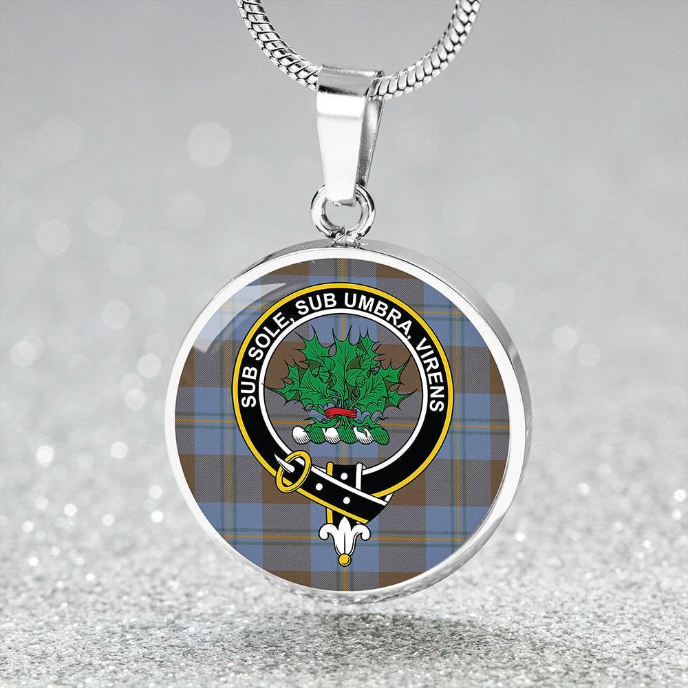 Irvine of Bonshaw Weathered Tartan Crest Circle Necklace