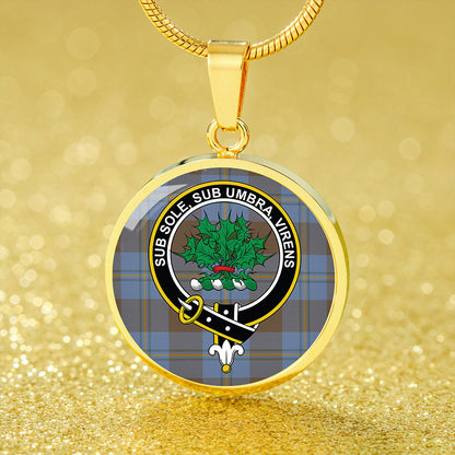 Irvine of Bonshaw Weathered Tartan Crest Circle Necklace