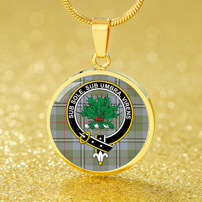 Irvine of Glentulchan Weathered Tartan Crest Circle Necklace