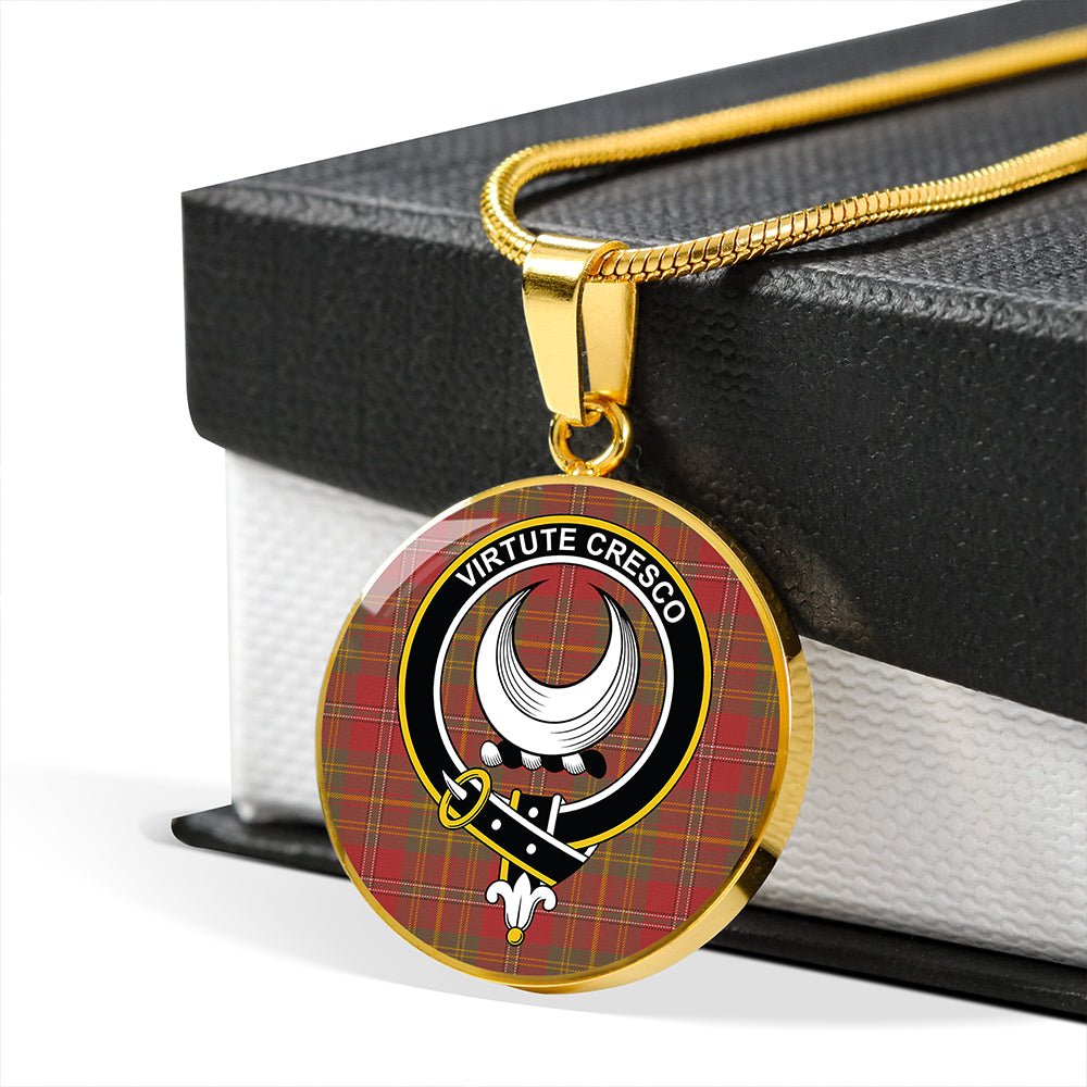 Leask Weathered Tartan Crest Circle Necklace