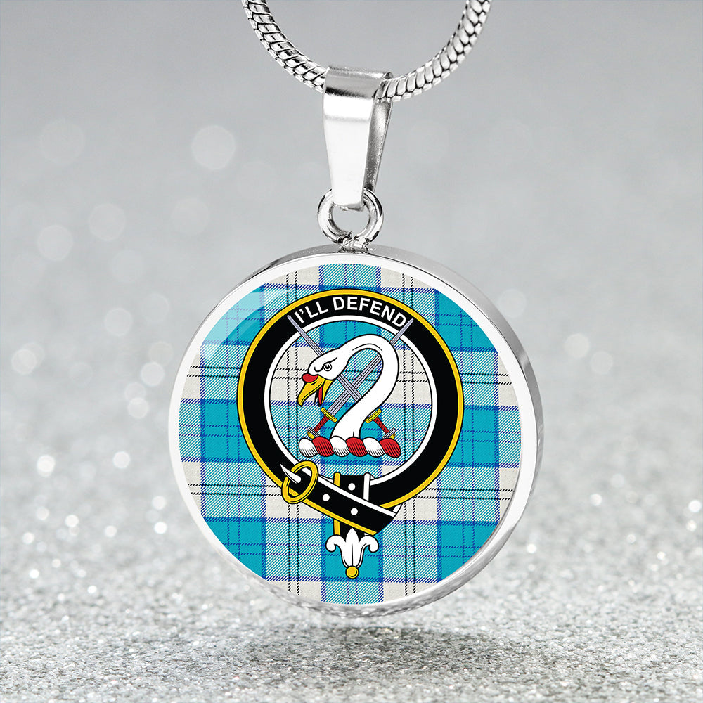 Lennox Dress Turquoise Tartan Crest Circle Necklace