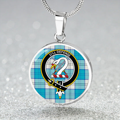 Lennox Dress Turquoise Tartan Crest Circle Necklace