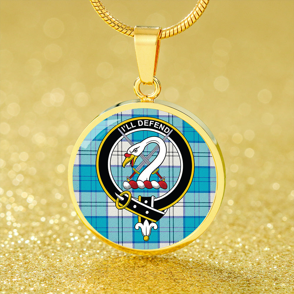 Lennox Dress Turquoise Tartan Crest Circle Necklace