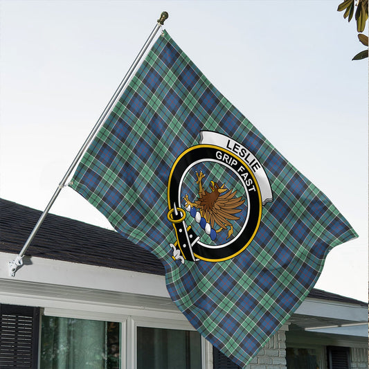 Leslie Hunting Tartan Classic Crest House Flag