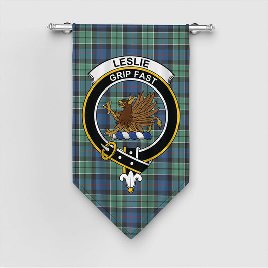 Leslie Hunting Tartan Crest Gonfalon