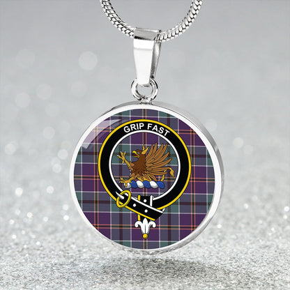 Leslie of the Hebrides Weathered Tartan Crest Circle Necklace