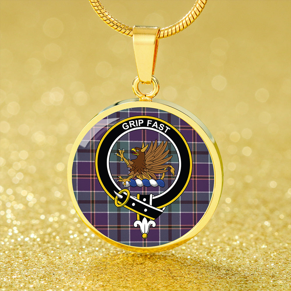 Leslie of the Hebrides Weathered Tartan Crest Circle Necklace